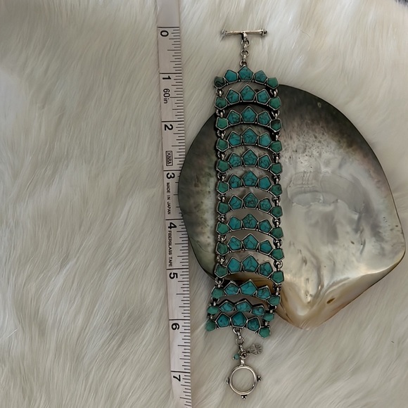 Lucky Brand turquoise and silver wide multitiered Cuff chain bracelet - Picture 11 of 12